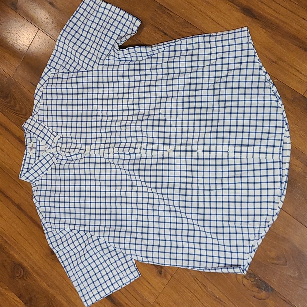 Navy Blue & White Plaid Dress Shirt